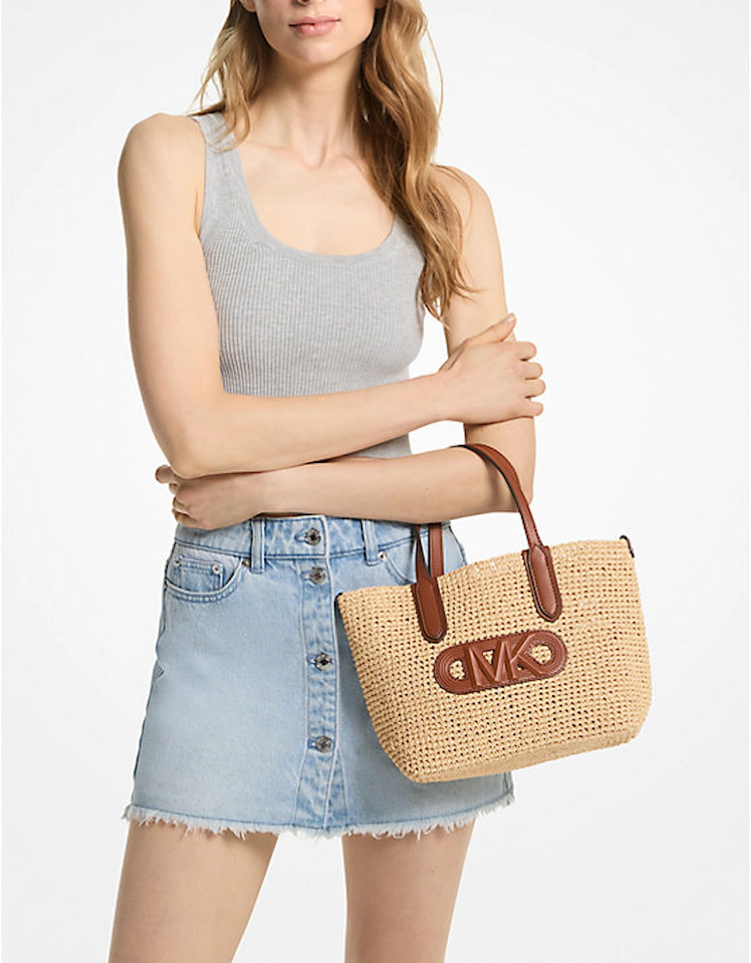 Eliza Extra-Small Empire Logo Straw Tote Bag