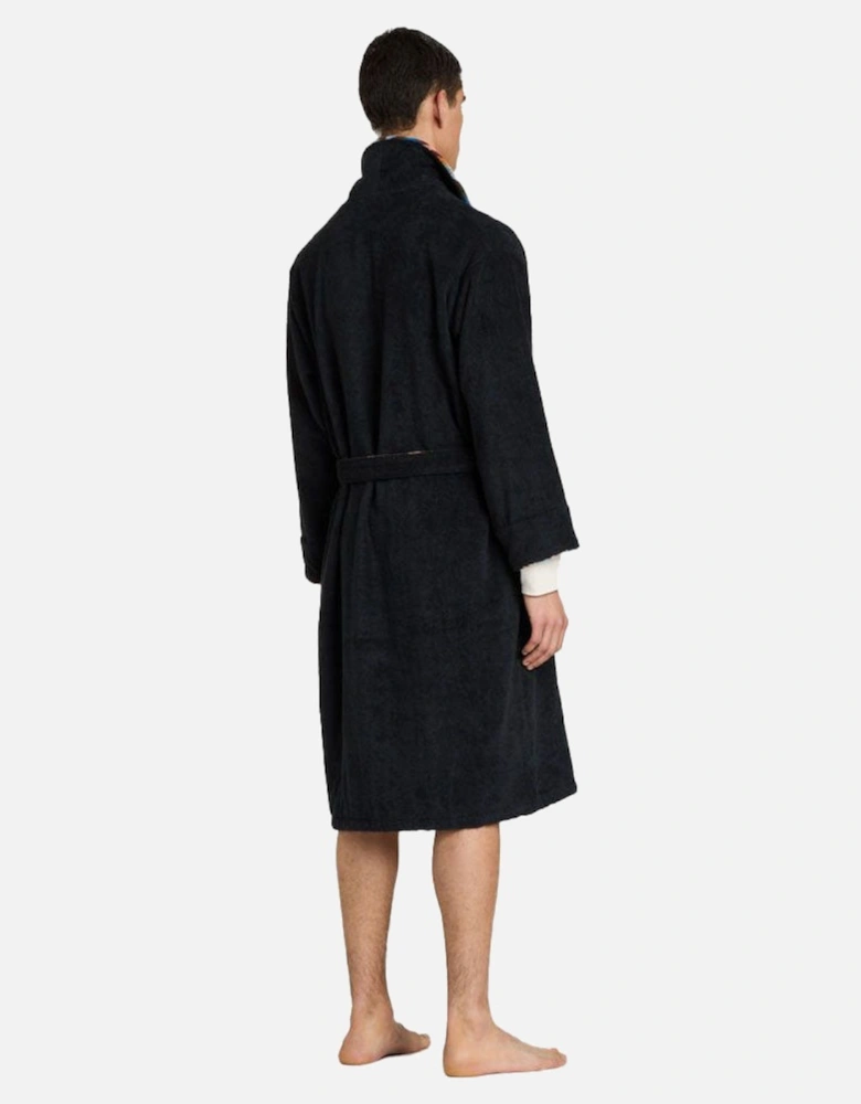 Artist Stripe Towelling Dressing Gown, Black