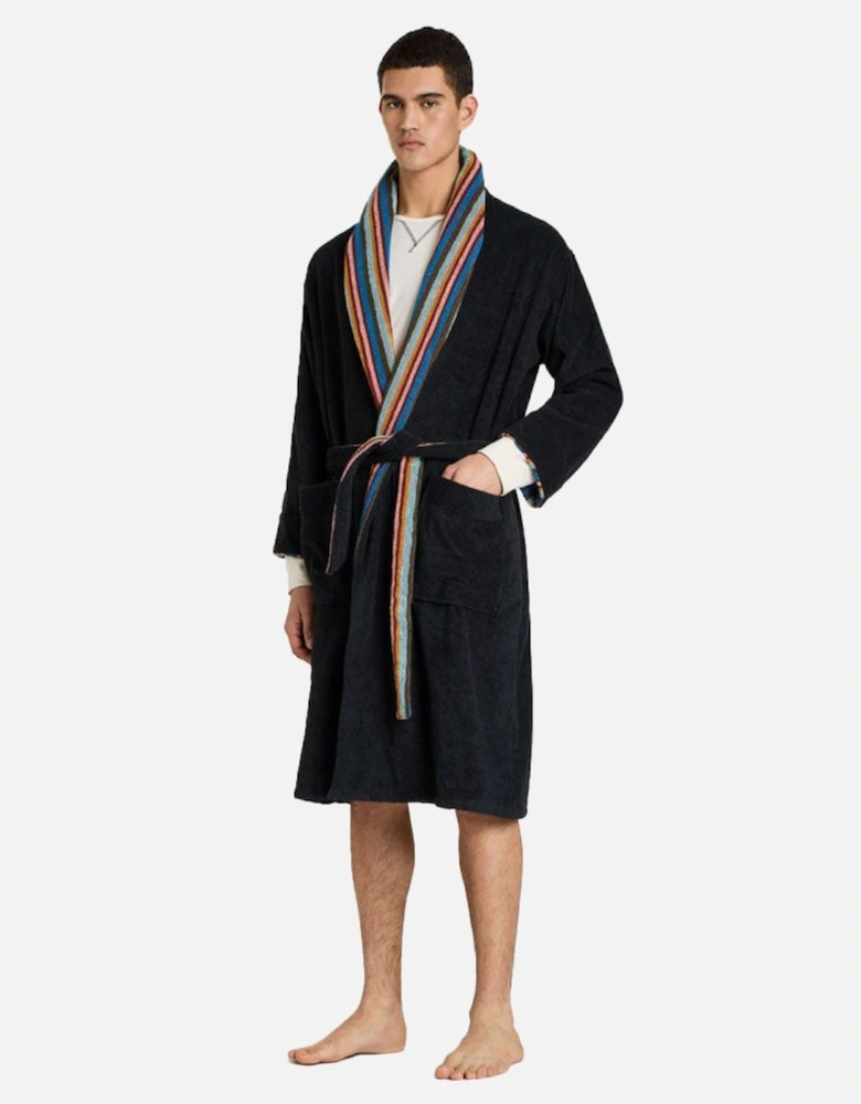 Artist Stripe Towelling Dressing Gown, Black