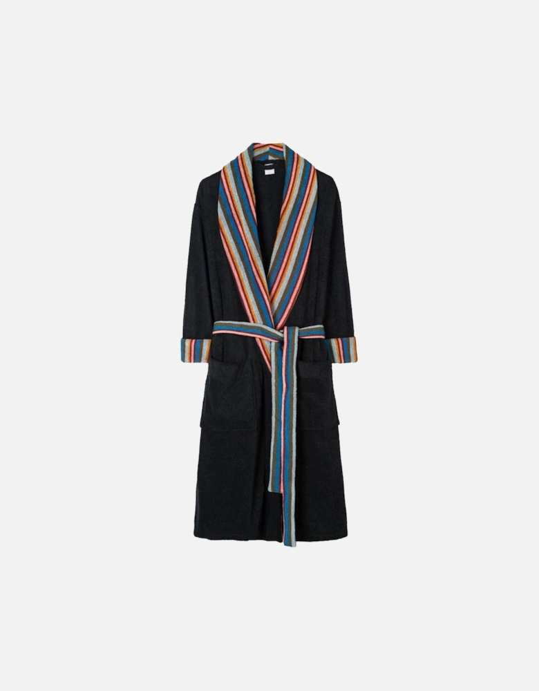 Artist Stripe Towelling Dressing Gown, Black