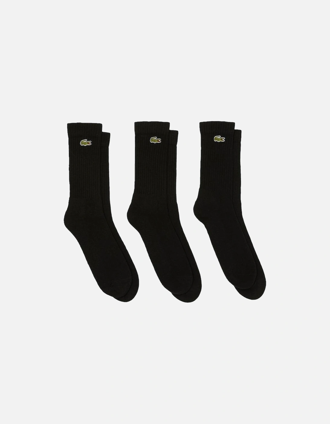 Lacoste Men's Black/Black/Black Sport 3 Pack High Cut Socks - Size: 7/7.5/6/6.5/5.5/8
