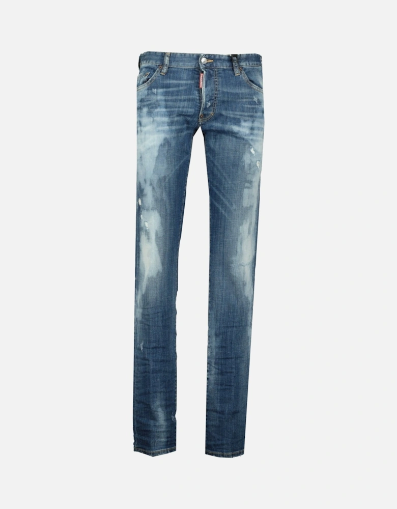 'Slim' Jeans Distressed Stitch Blue