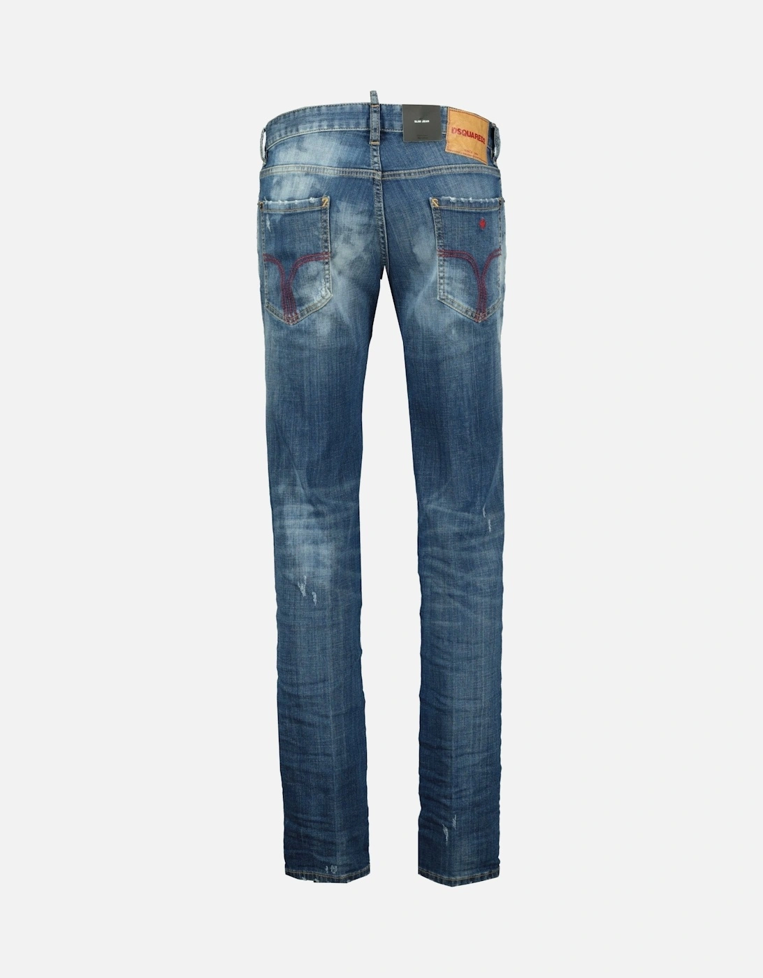 'Slim' Jeans Distressed Stitch Blue