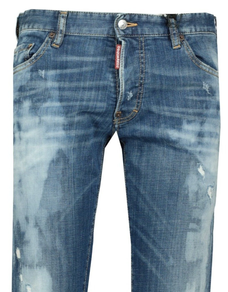 'Slim' Jeans Distressed Stitch Blue