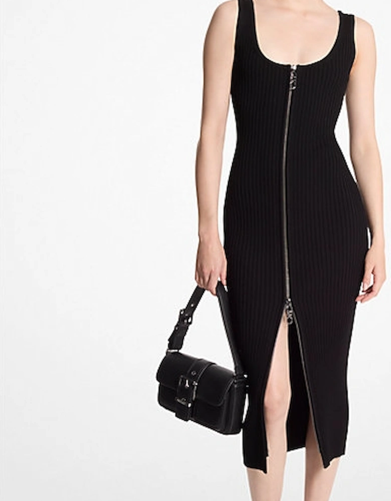 Ribbed Stretch Knit Zip Dress