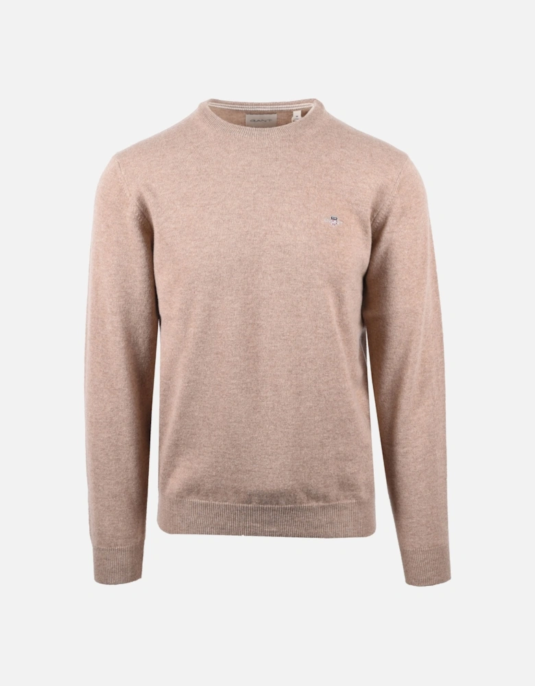 Superfine Lambswool Crew Neck Knitwear Dark Sand Melange