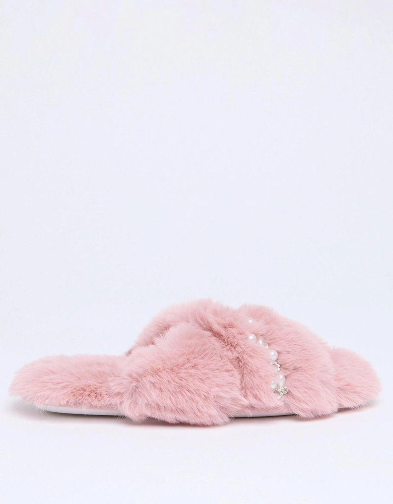 Embellished Crossband Slipper - Dusky Pink