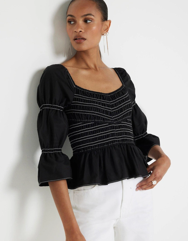 Shirred Detail Top - Black