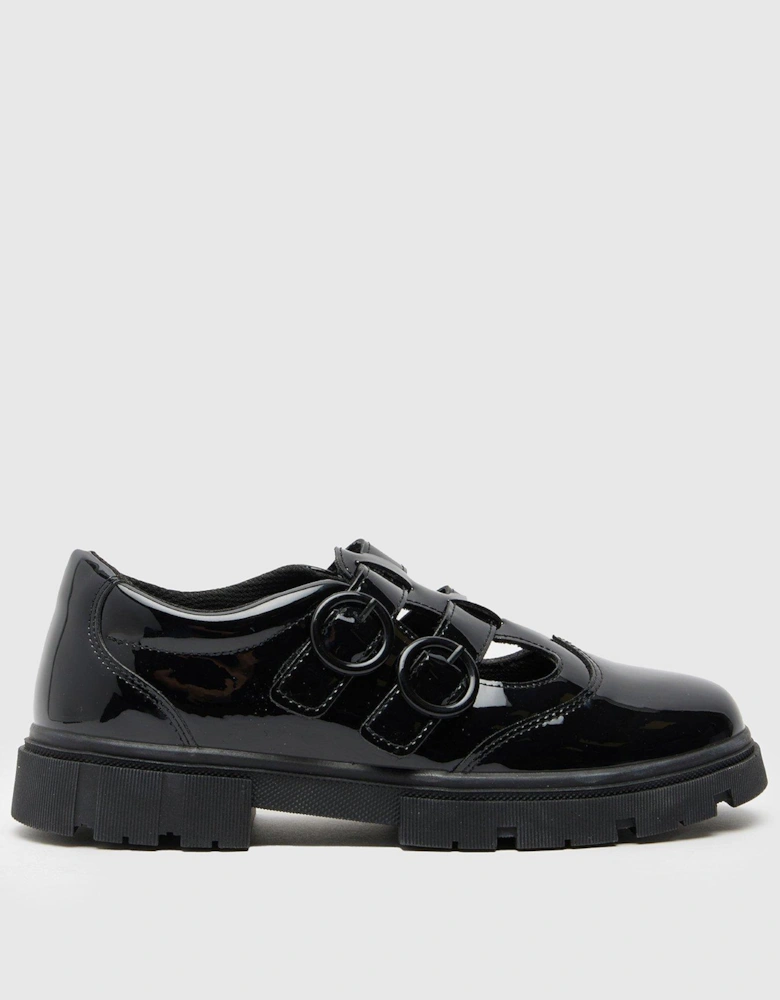 Lovey Feature Buckle Tbar Youth - Black Patent