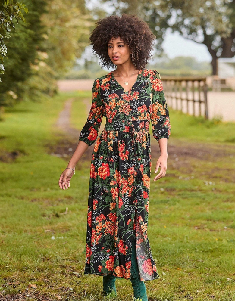 Sienna Floral Midi Dress - Black