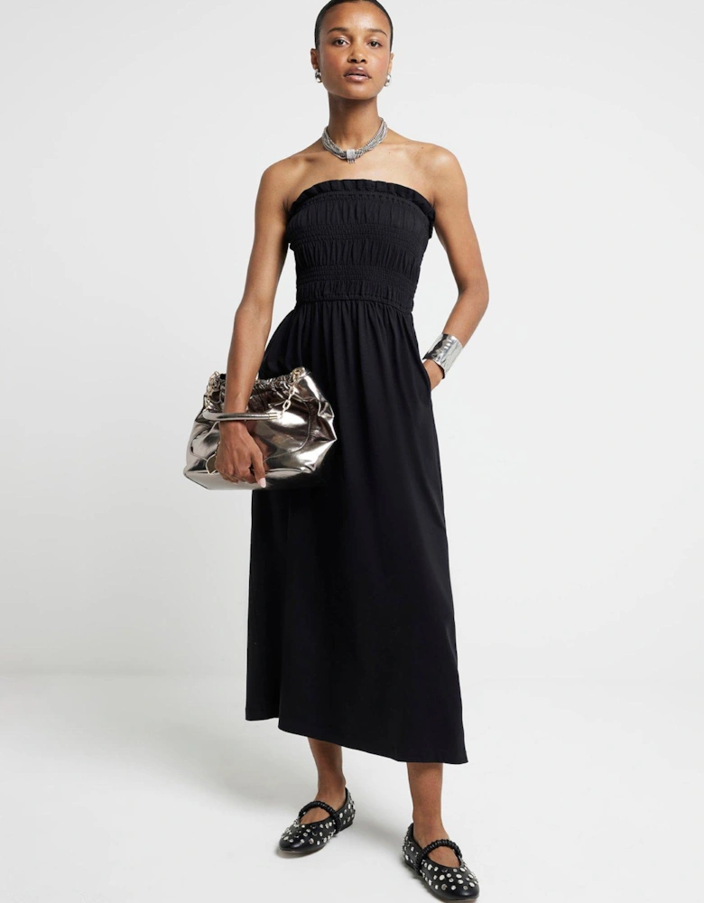 Shirred Bandeau Midaxi Dress - Black