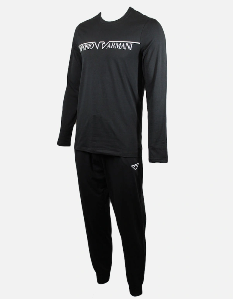Stretch Cotton Long Pyjama Set, Black