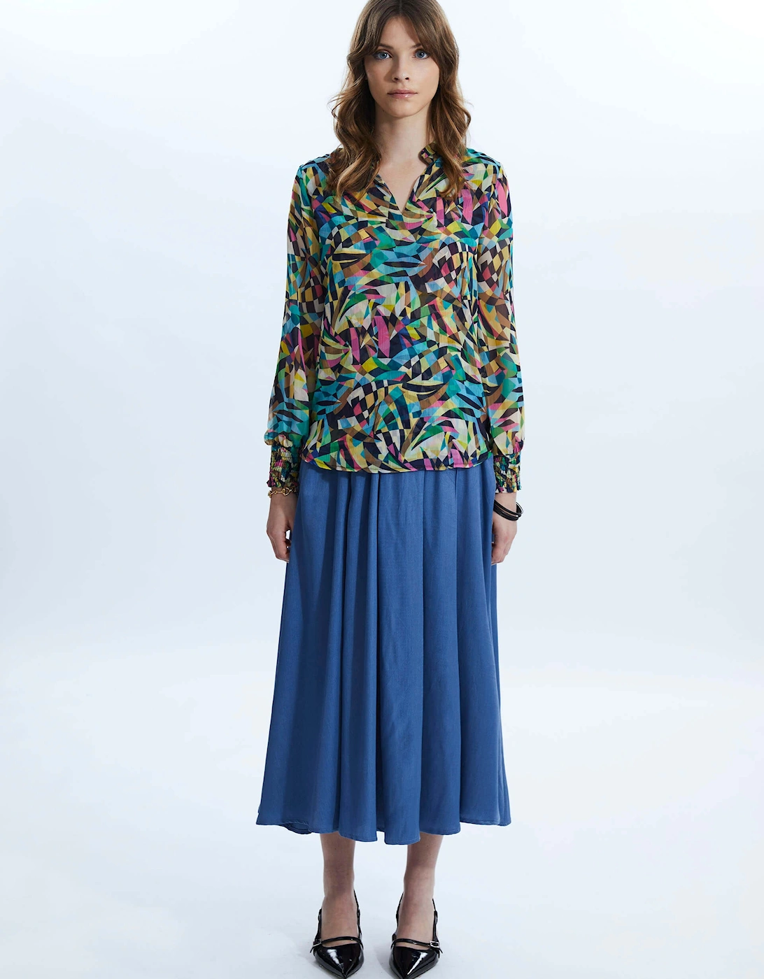 Print Mandarin Collar Blouse, 2 of 1