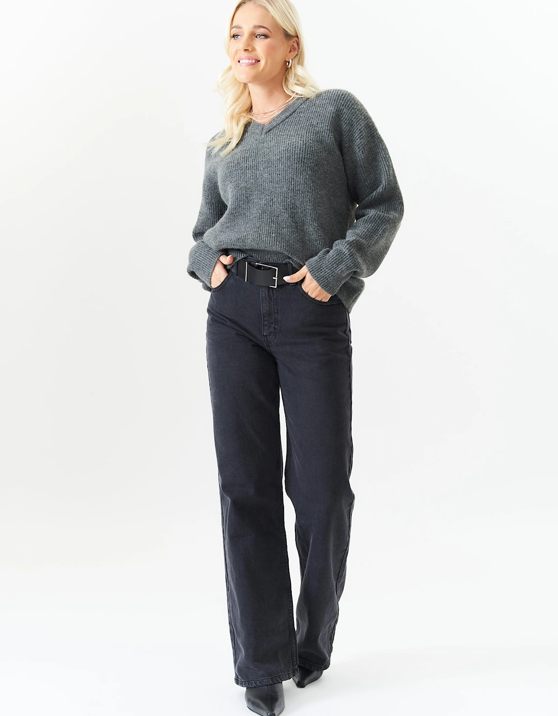 Grey V Neck Knit Oversized Jumper, 5 of 4