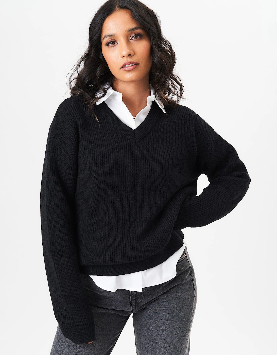 Black V Neck Knit Oversized Jumper, 5 of 4