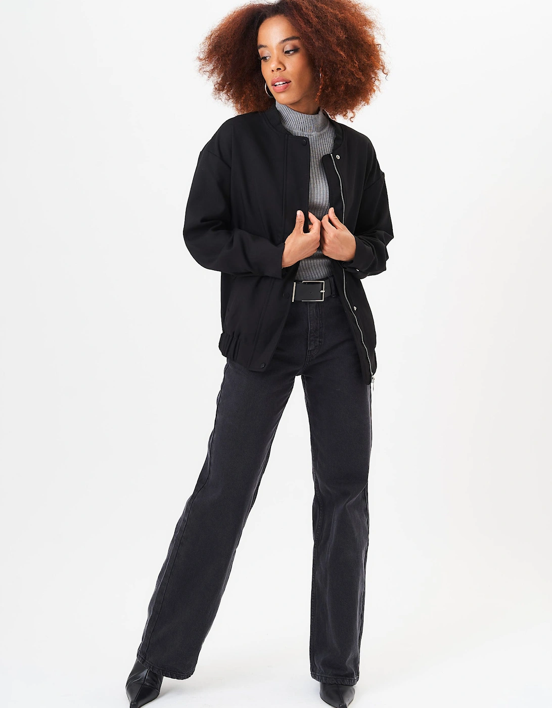 Black Zip Up Oversized Bomber Jacket, 5 of 4