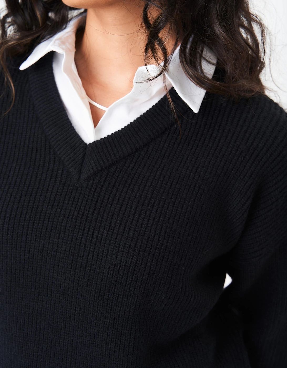 Black V Neck Knit Oversized Jumper