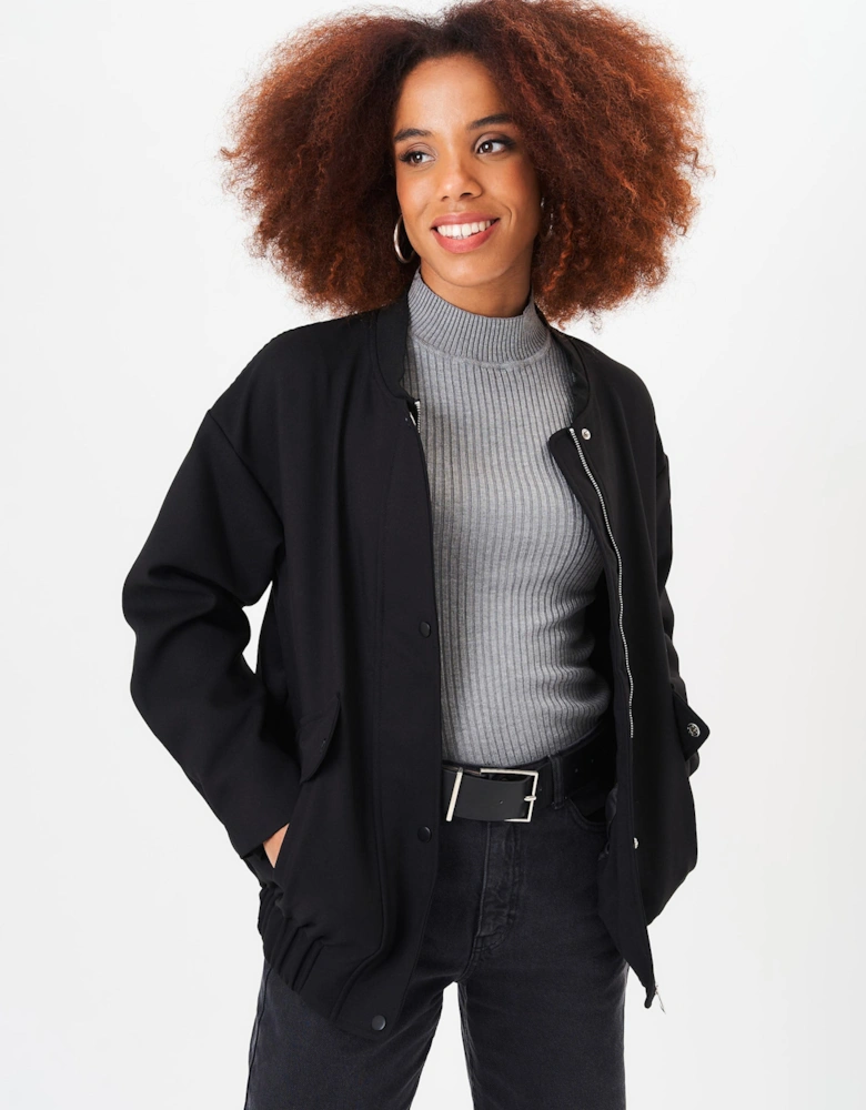 Black Zip Up Oversized Bomber Jacket