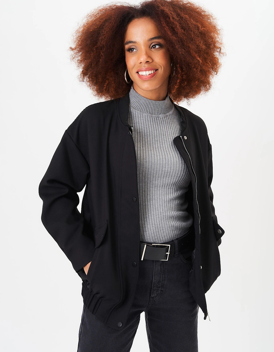 Black Zip Up Oversized Bomber Jacket