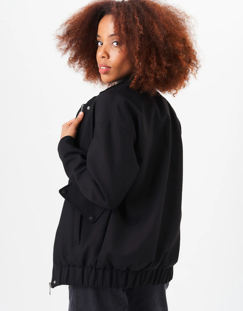 Black Zip Up Oversized Bomber Jacket