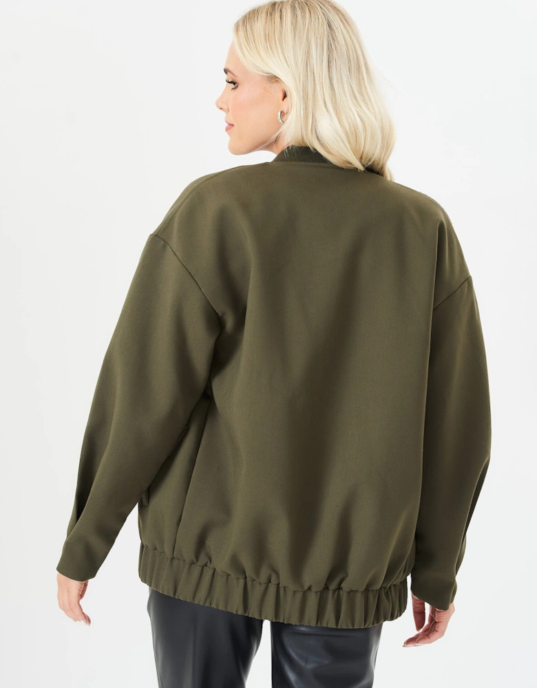 Khaki Zip Up Oversized Bomber Jacket
