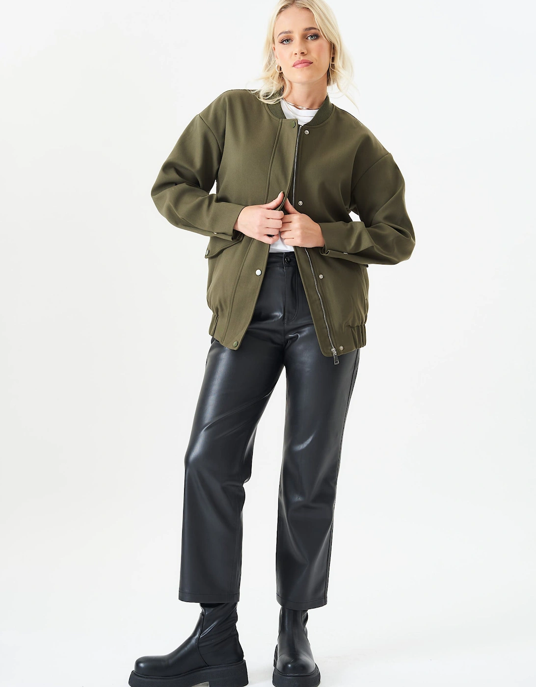 Khaki Zip Up Oversized Bomber Jacket, 5 of 4