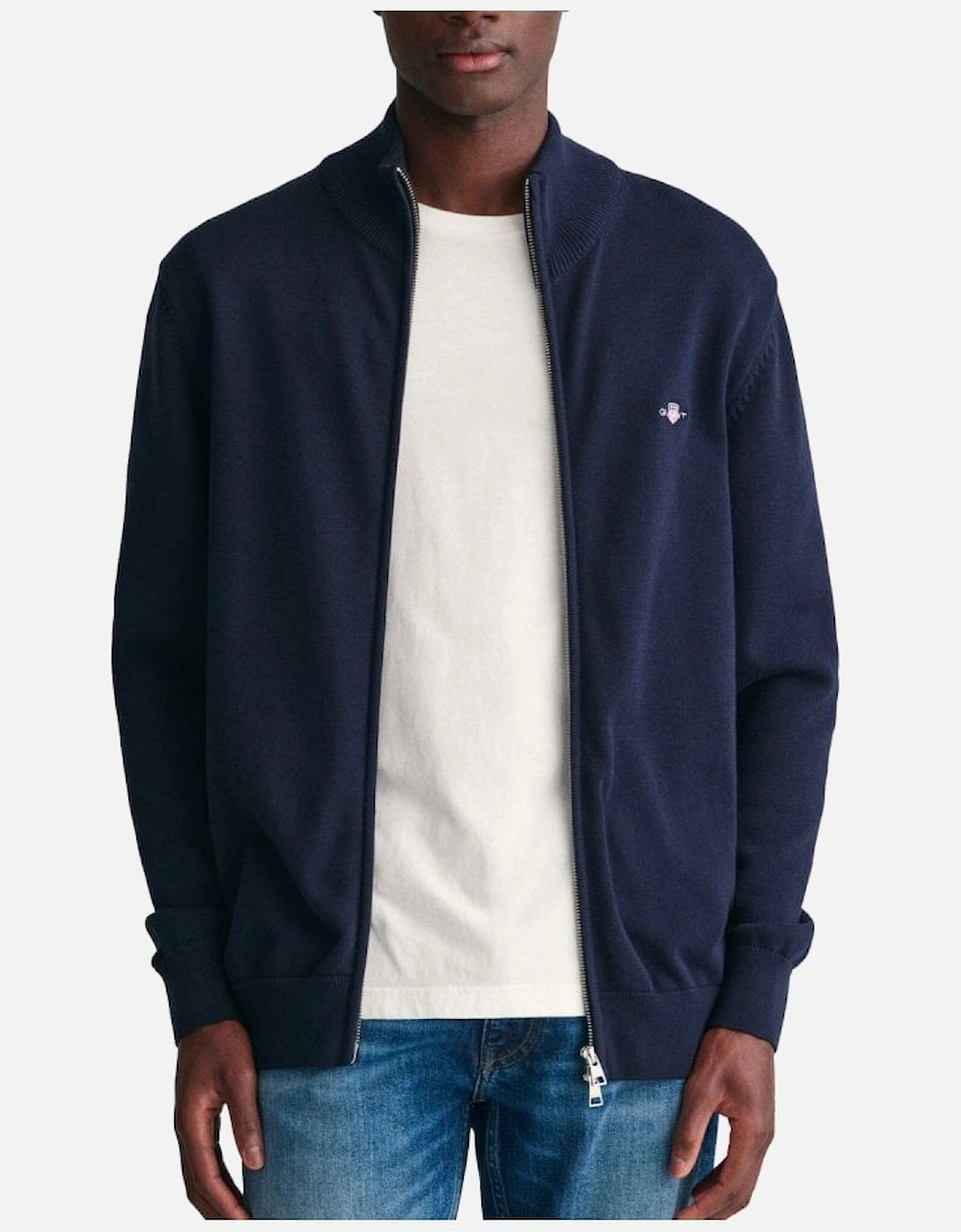 Gant Men's Blue Casual Cotton Full Zip Cardigan Evening - : 38/Regular M