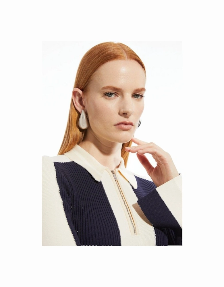 Rib Knit Polo Zip Up Top
