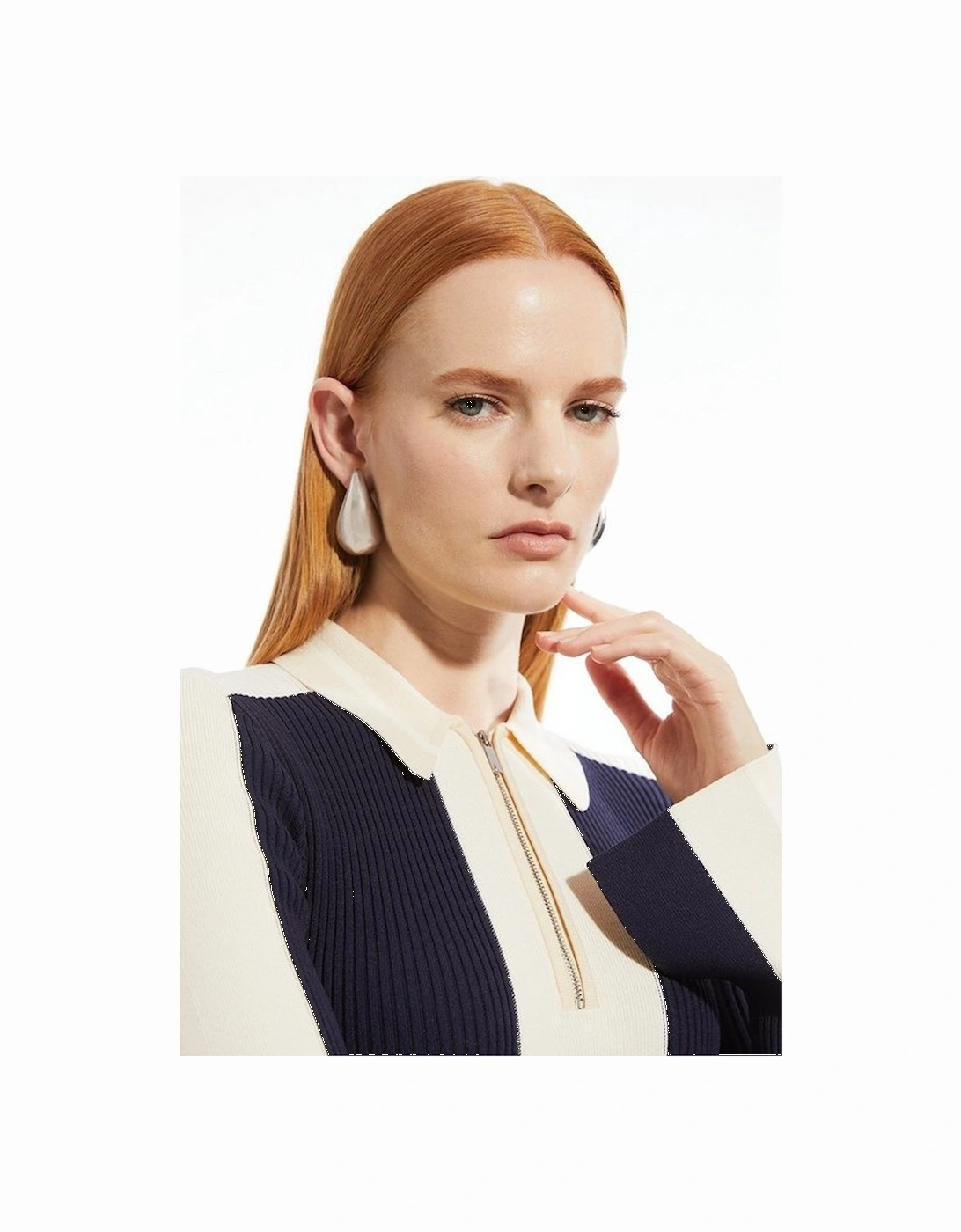Rib Knit Polo Zip Up Top