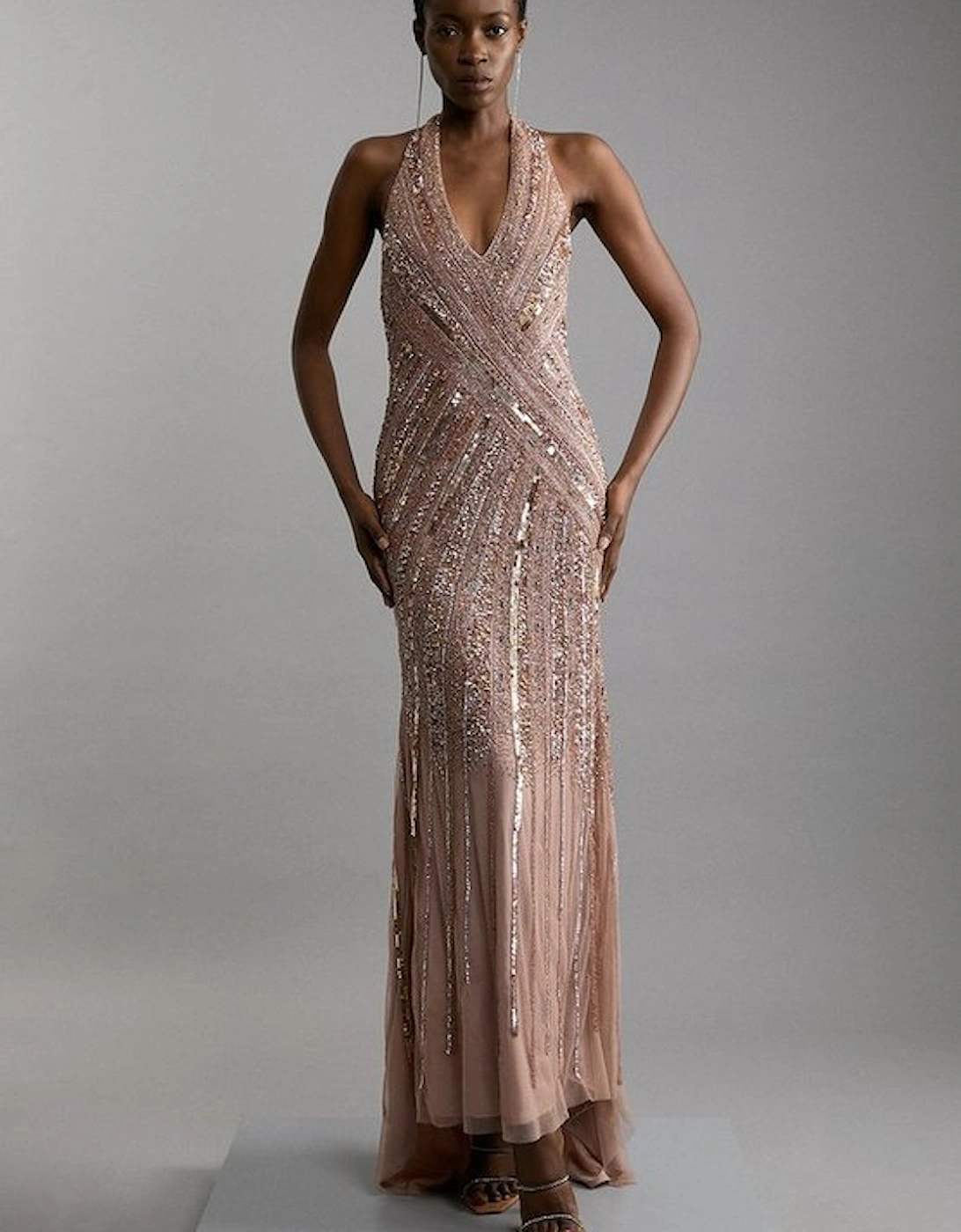 Metallic Embellished And Beaded Halter Maxi Dress, 5 of 4