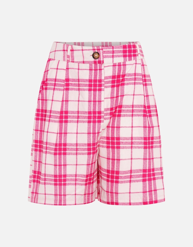 Carlina Pleat Front Check Print Shorts in Pink