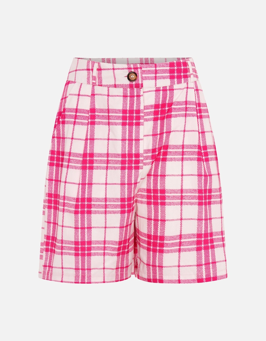 Carlina Pleat Front Check Print Shorts in Pink