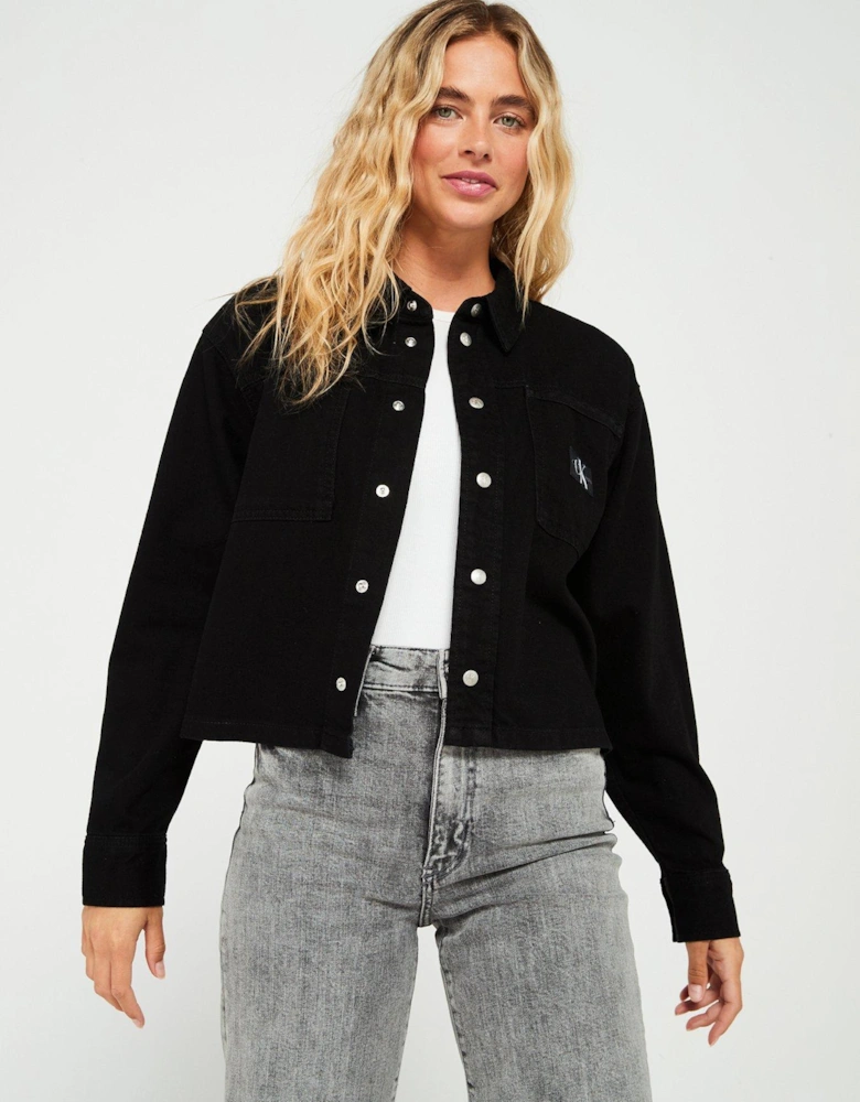 Cropped Denim Shirt - Black