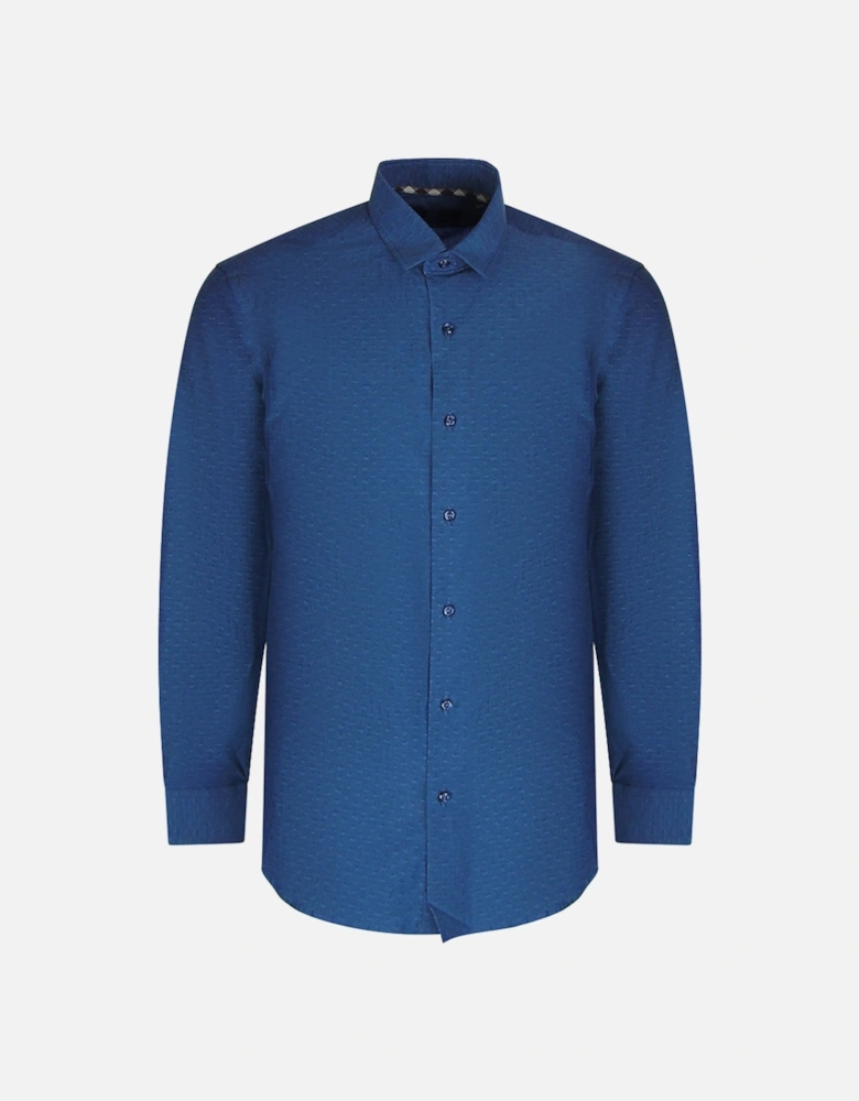 Textured Long Sleeve Dark Blue Shirt