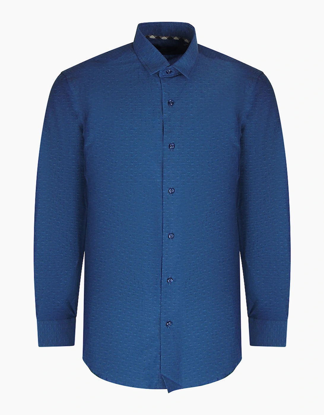 Aquascutum Men's Blue Textured Long Sleeve Dark Shirt - Size: Regular/34
