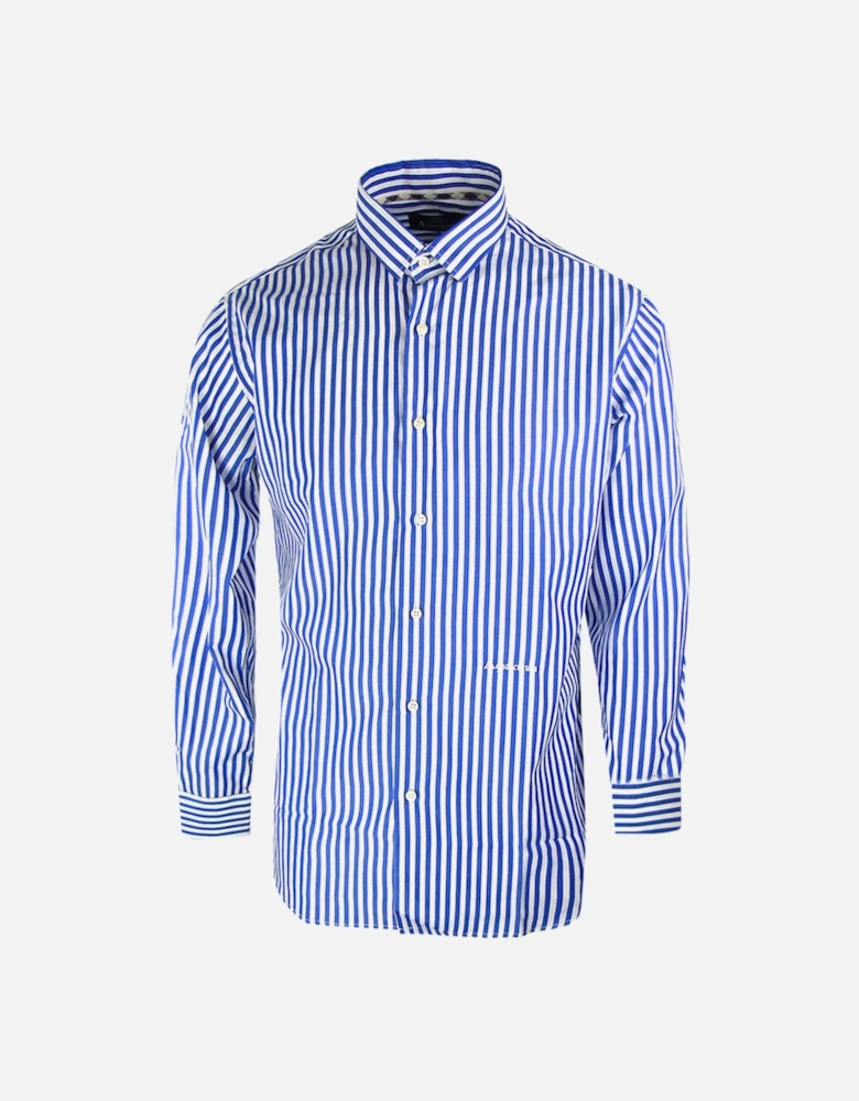 Striped Pattern Long Sleeve Blue Shirt