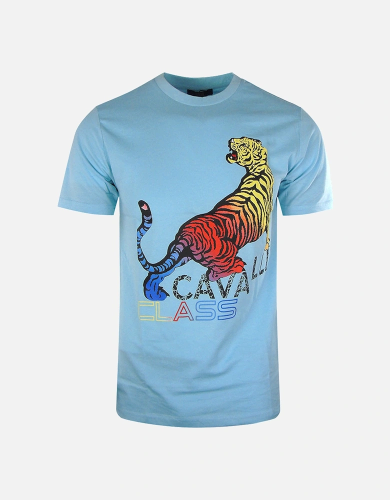 Cavalli Class Bold Tiger Design Light Blue T Shirt