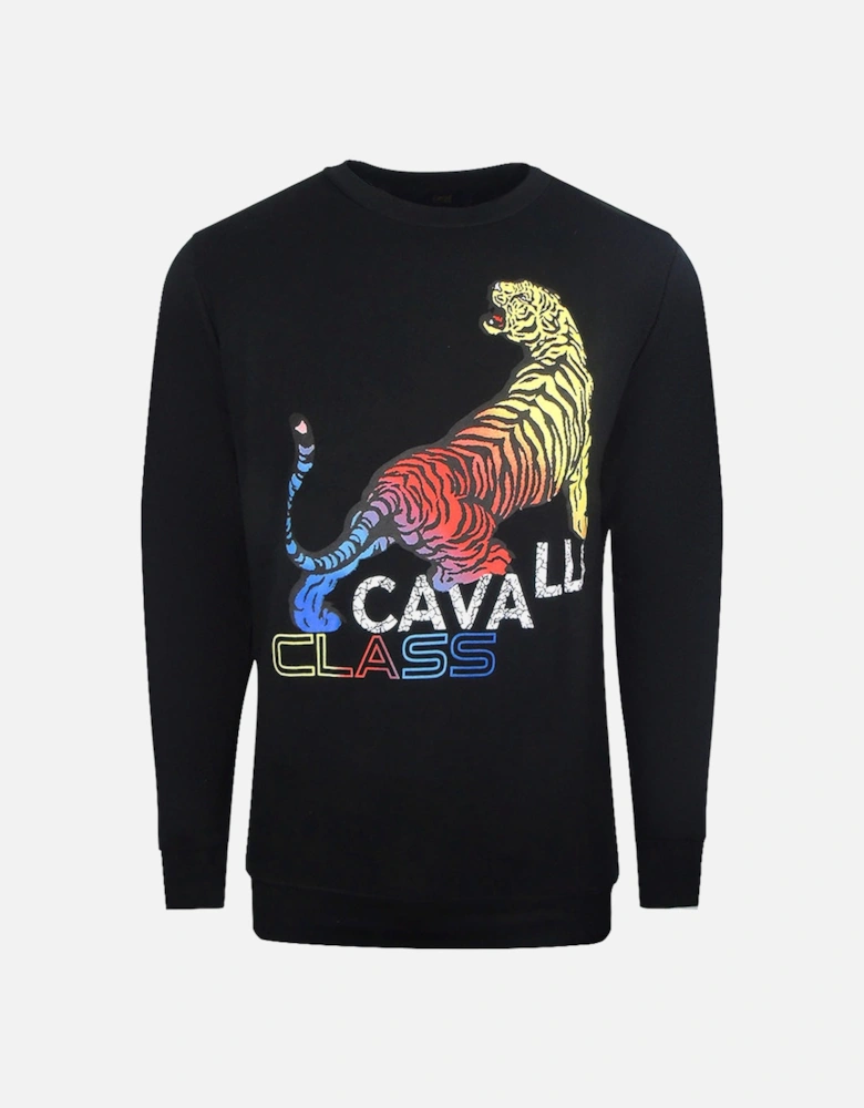 Cavalli Class Bold Tiger Design Black Sweatshirt