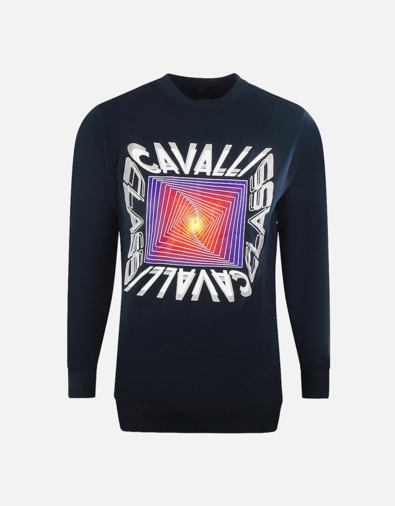 Cavalli Class Asymmetric Box Design Navy Blue Sweatshirt