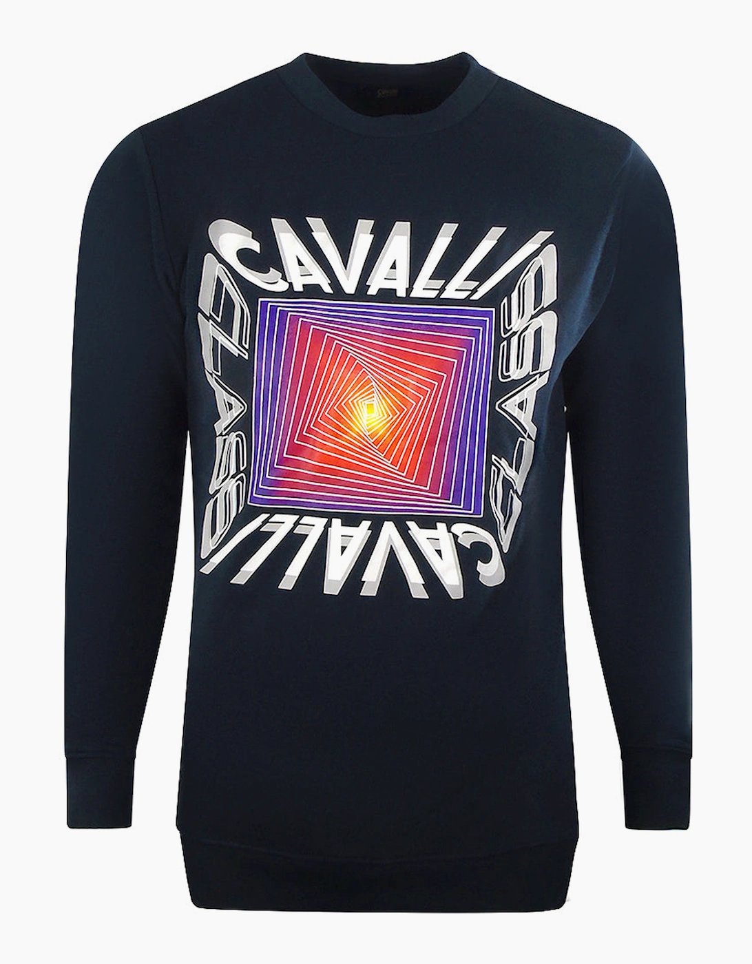 Roberto Cavalli Men's Black Cavalli Class Asymmetric Box Design Navy Blue Sweatshirt - Size: 44