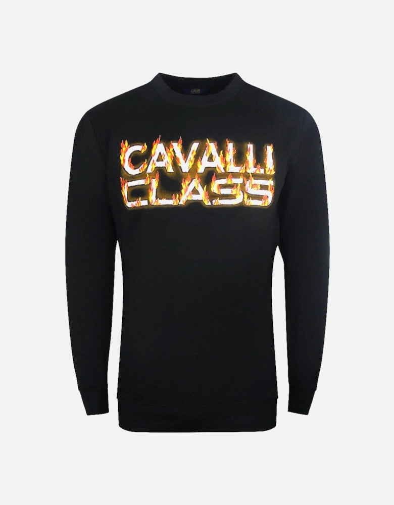 Cavalli Class Fire Logo Design Black Sweatshirt