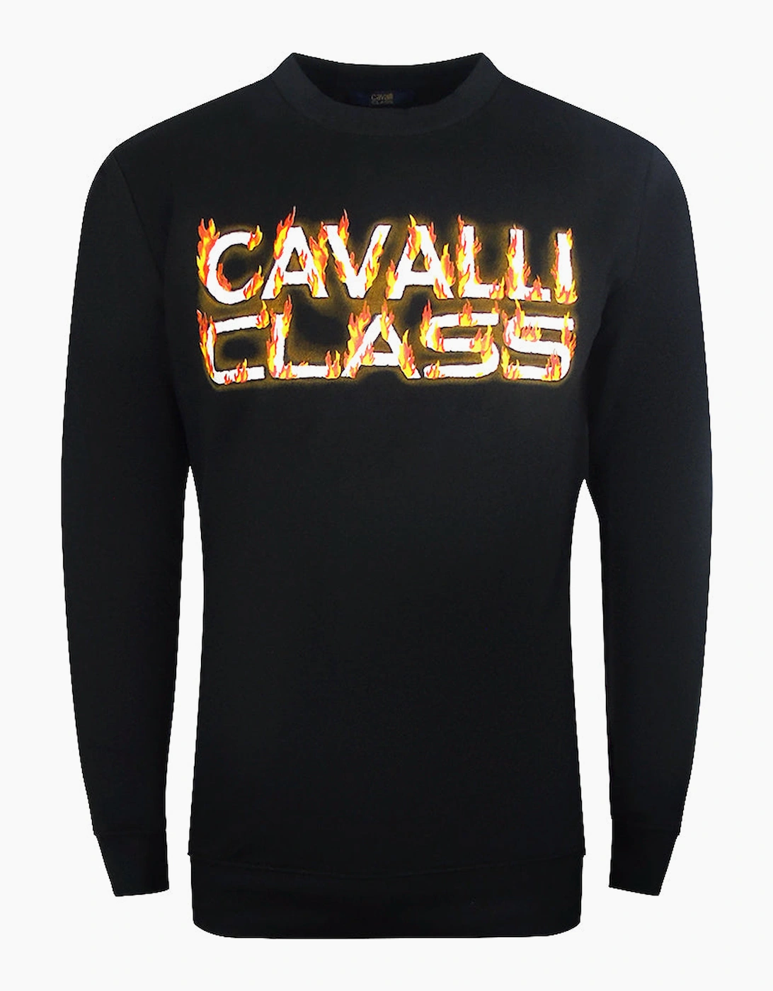 Roberto Cavalli Men's Black Cavalli Class Fire Logo Design Sweatshirt - Size: 44