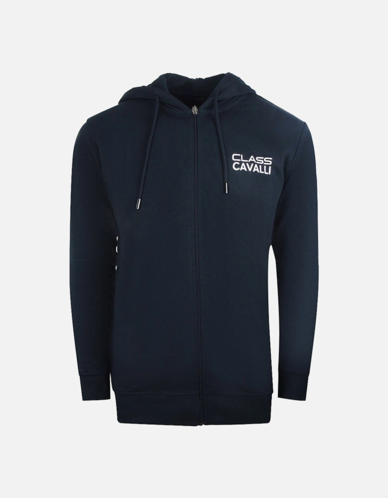 Cavalli Class Reverse Logo Navy Blue Zip Up Hoodie