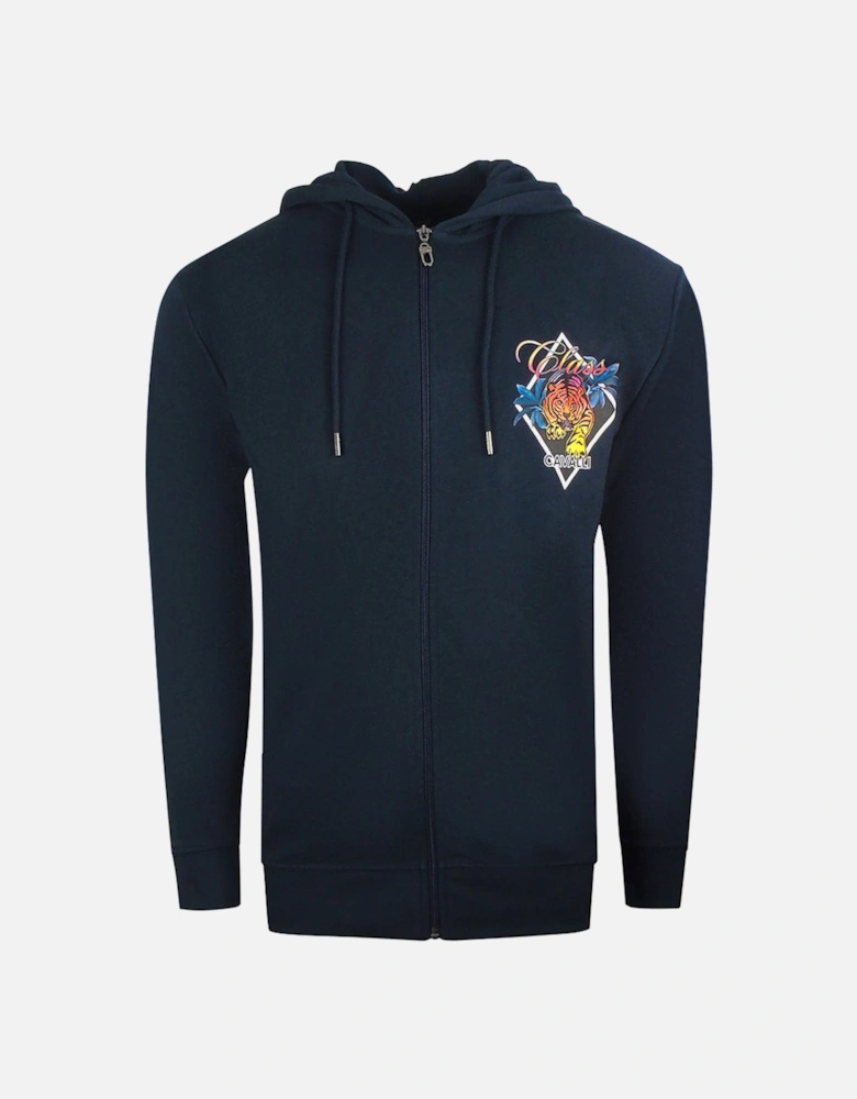 Cavalli Class Diamond Logo Navy Blue Zip Up Hoodie