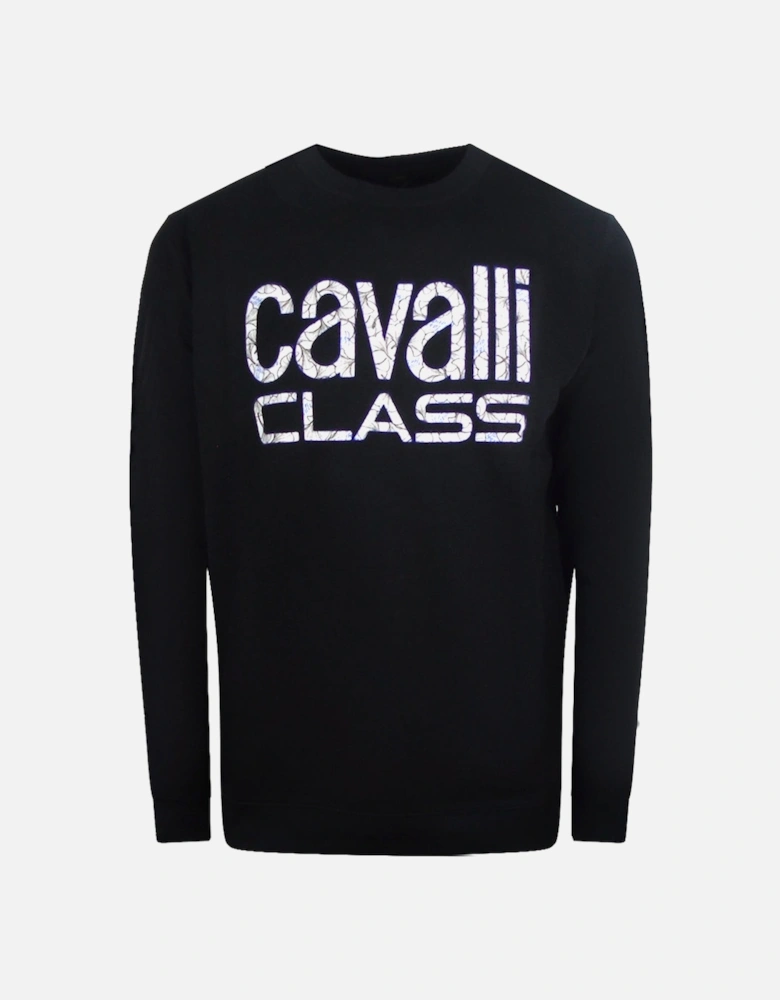 Cavalli Class Bold Floral Design Black Sweatshirt