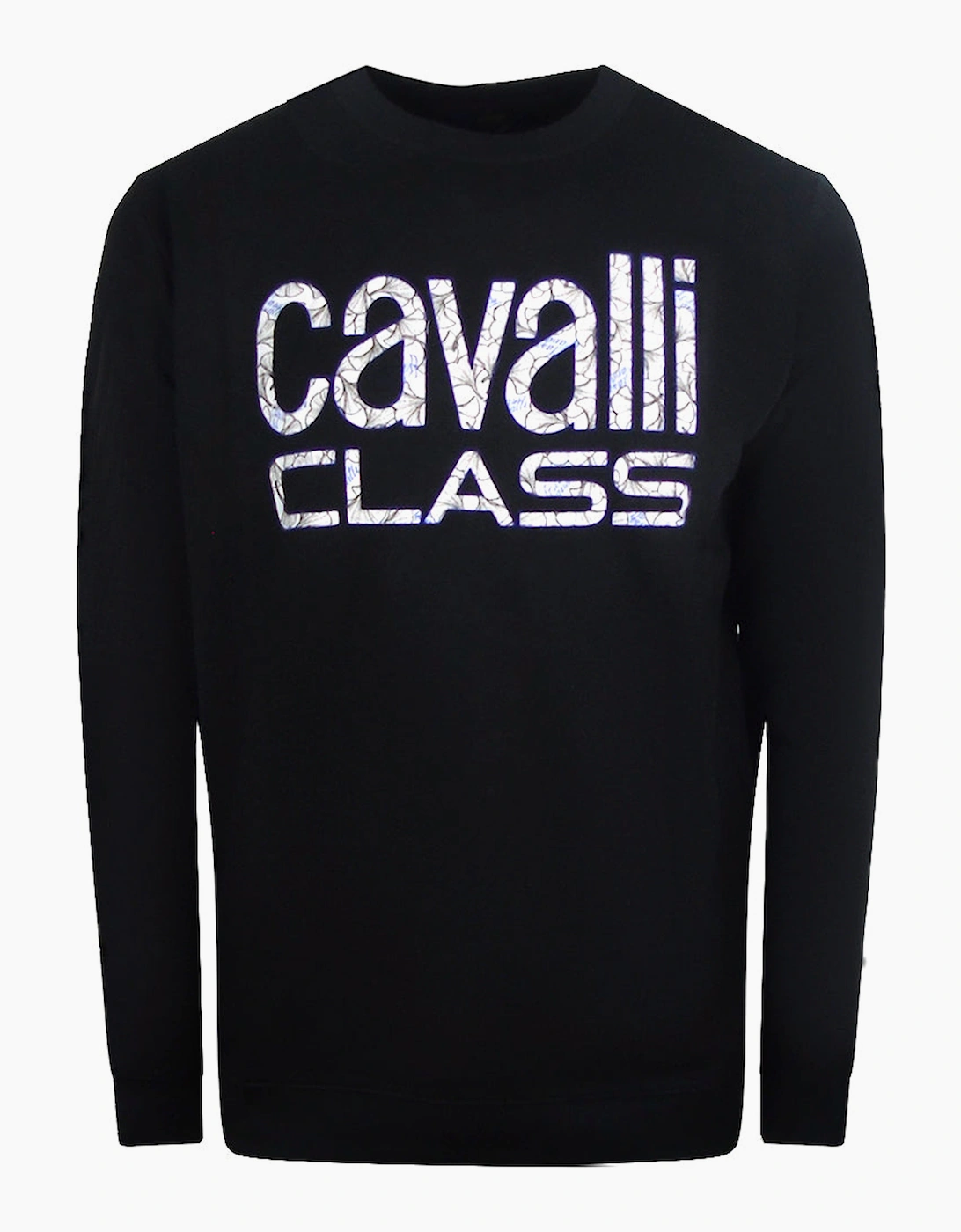 Men's Cavalli Class Bold Floral Design Black Sweatshirt - Size: 44
