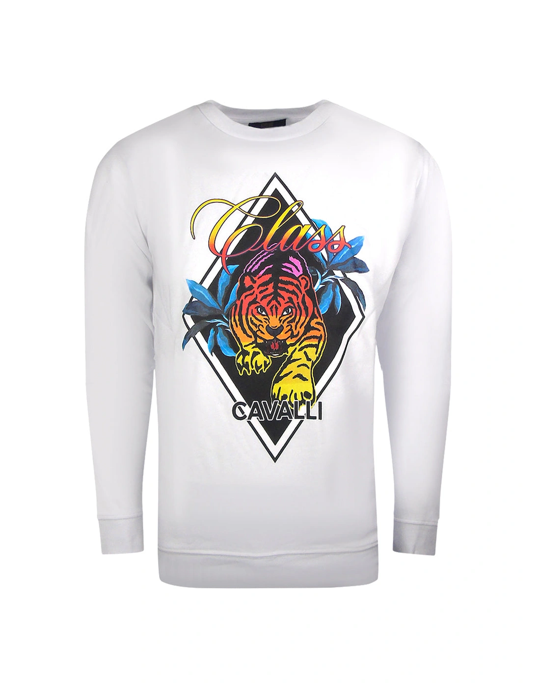 Roberto Cavalli Men's White Cavalli Class Diamond Tiger Design Sweatshirt - : L