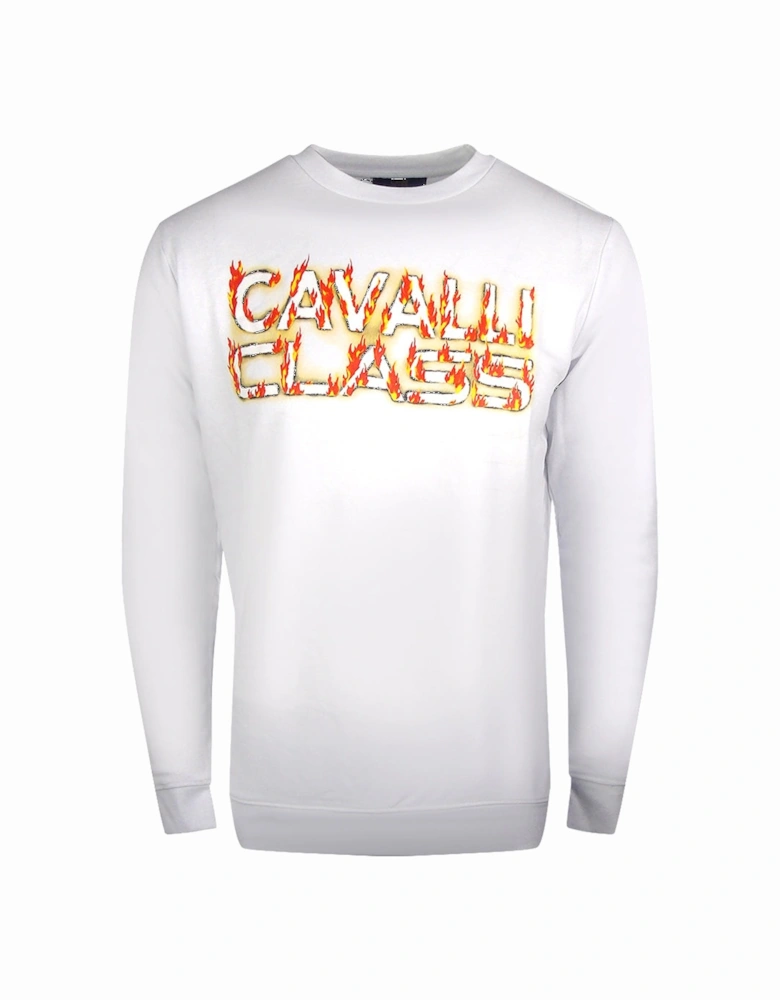 Cavalli Class Fire Logo Design White Sweatshirt