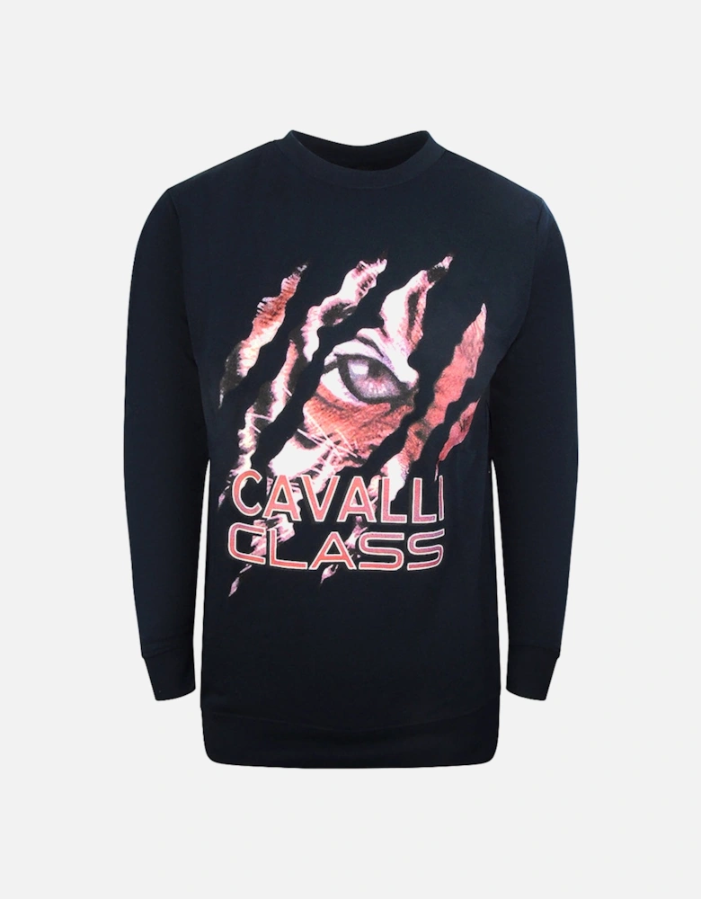 Cavalli Class Peeking Tiger Design Navy Blue Sweatshirt