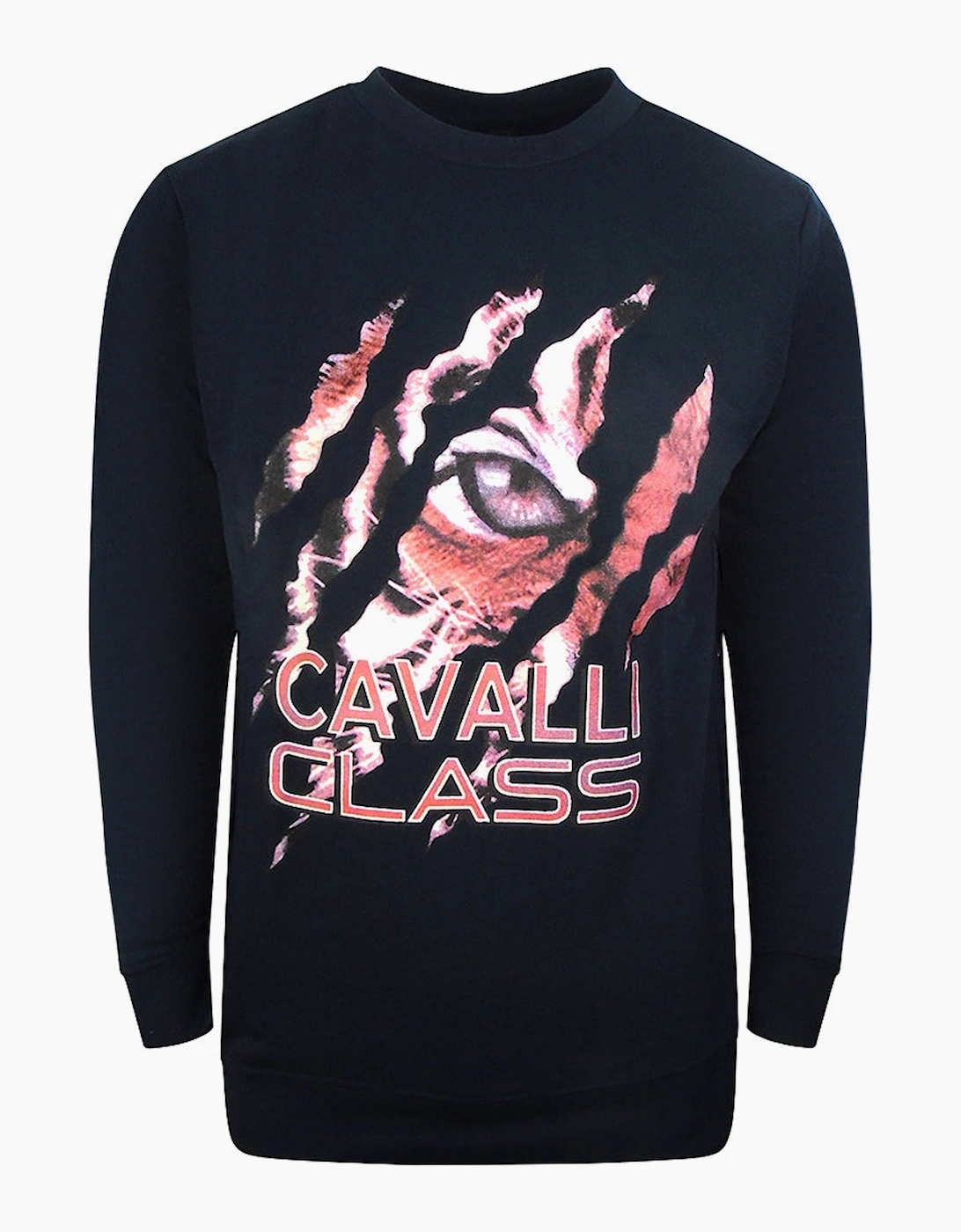 Roberto Cavalli Men's Black/Black Cavalli Class Peeking Tiger Design Navy Blue Sweatshirt - Size: 44